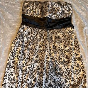 Black and silver strapless dress